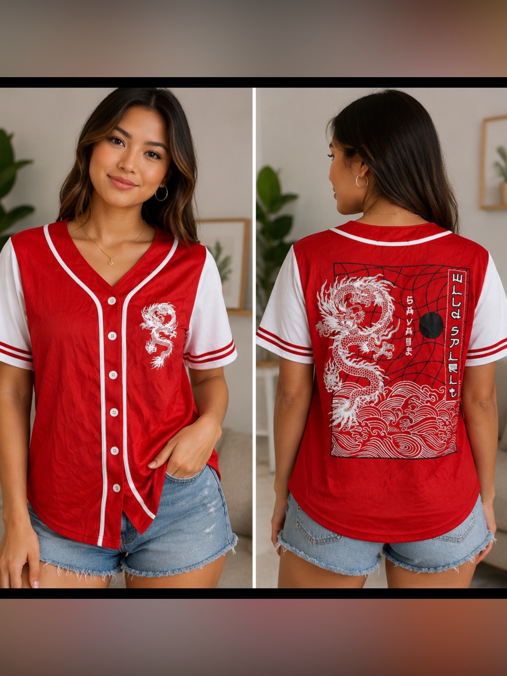 Cult Favorite Red Dragon Baseball Jersey Women’s 3X Button Front Streetwear